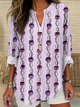 Frauen Alzheimer-Bewusstsein Lila Blume Bedrucktes Baumwoll Leinen Langarm Hemd